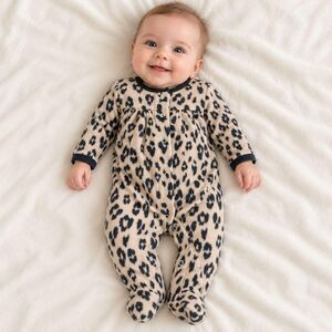 Carter's Baby Girl 3 Months Leopard Fleece Footed Sleep Play Pajamas Snap NWT